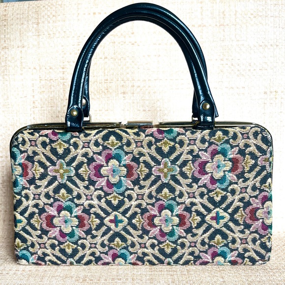 Vintage Handbags - Tapestry Purse Vintage Carpet Bag Dover 40s 50s 60s Top Handle Brocade Sewing